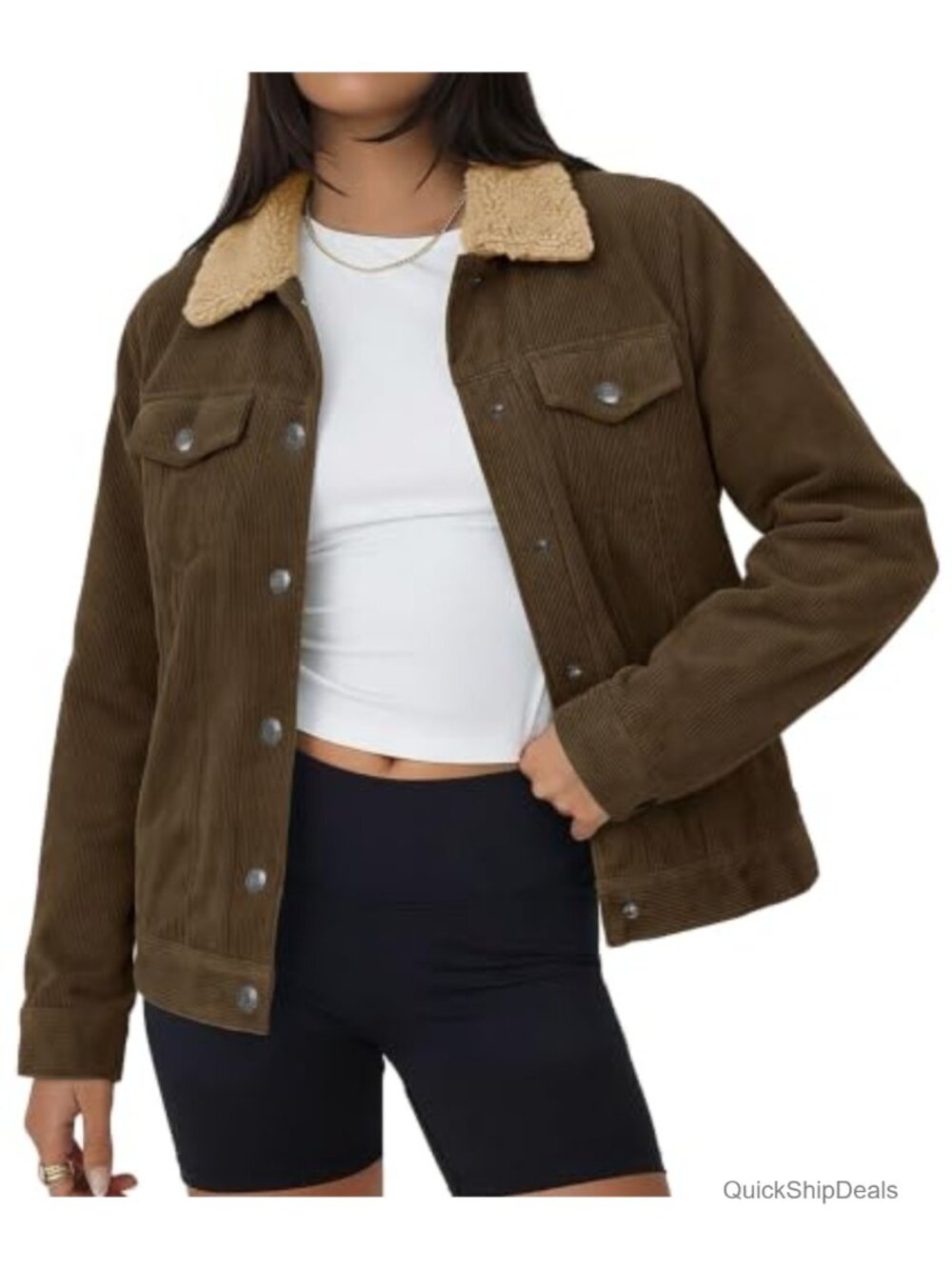 Women's Corduroy Button Down Jacket Sherpa Fleece Lined Coat